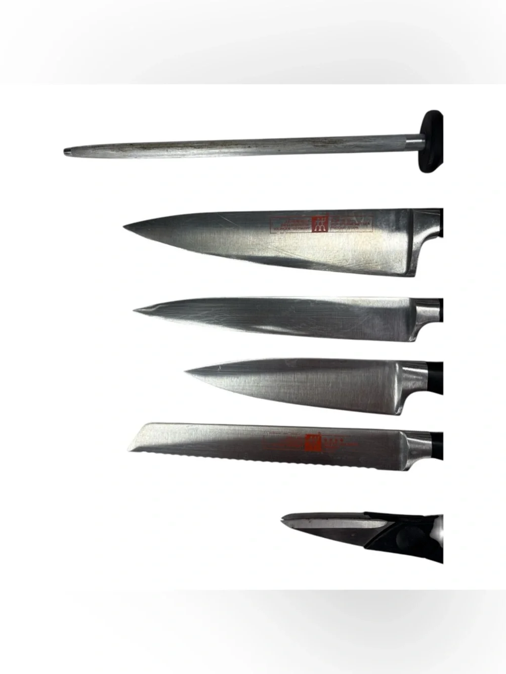 Zwilling J.A. Henckels 7 Pc Knife Block Set Black Handles Sharpener Chef Carver